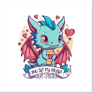 You Set My Heart on Fire - Adorable Dragon Love Posters and Art